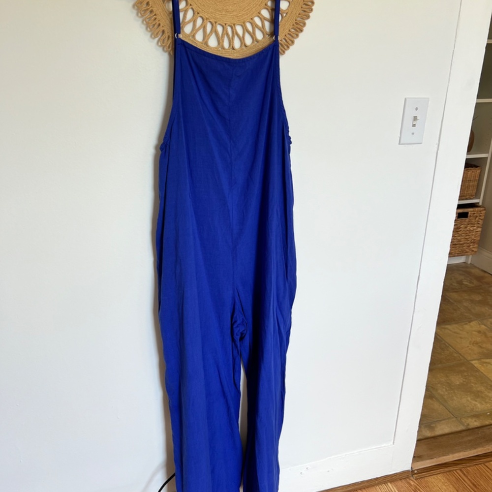 YESNO Women's Summer Boho Casual Jumpsuits Wide Leg Overalls Blue Large - Picture 4 of 8